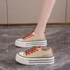 Zapatos de Lona con Suela Gruesa para Aumentar la Altura para Mujer, Nuevo Estilo de Verano, Tejido Delgado y Transpirable, Antideslizantes, Versátiles, Casuales, Zapatillas de Plataforma con Bloques de Color para Mujer