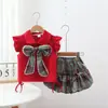 Conjunto de Falda de Verano para Niñas Atuendo de Verano Dopamina Falda Floral Infantil Conjunto de Dos Piezas