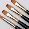 Set de 5 Pinceles de Acuarela de Madera Negros, Materiales de Arte para Pintura de Estudiantes, Pinceles de Pelo de Nylon Bicolor, Pinceles para Pintura al Óleo