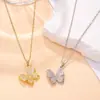 Collar de Mariposa con Diamantes Brillantes para Mujer, Colgante Estilo Ins Totalmente Cubierto de Diamantes, Diseño de Nicho de Lujo Ligero, Cadena de Acero de Titanio para Clavícula