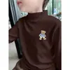 Y2327# Camiseta de Manga Longa para Meninos Roupa de Primavera e Outono Camisa Base de Veludo Gola Semi-alta Roupas de Outono para Meninos Camiseta Quente