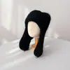 Sombrero Volador de Punto con Protección para las Orejas Nuevo Otoño e Invierno Piel de Conejo Angora Sombrero Lei Feng para Niño Sombrero Engrosado Cálido con Protección para las Orejas para Niña