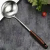 Espátula de aço inoxidável colher de sopa cozinha espessa cabo de madeira pá de mexer colher pá de cozinha conjunto de utensílios de cozinha atacado
