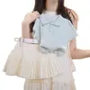 Traje de Verano Nuevo para Niñas 2025 Estilo Western Infantil Estilo Universitario Verano Tejido de Punto Manga Corta Falda Plisada de Moda