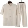 Conjunto de Traje Tang de Manga Corta para Hombres de Mediana Edad y Mayores, Ropa Hanfu de Estilo Chino de Verano para Hombre, Camisa de Papá, Ropa de Abuelo de Seda Helada