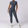 Mono de Yoga Nude de Manga Corta con Cremallera Transfronteriza Europeo y Americano para Mujer para Usar Mono Deportivo de Fitness 8305