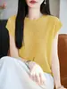 Top Básico Delgado de Punto para Mujer, Cuello Redondo, Mangas Cortas, Verano Nuevo, Seda de Hielo Fina, Estilo Francés Retro, Adelgazante