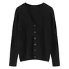 Cardigã de malha clássico com decote em V, novo modelo outono e inverno, suéter 100% caxemira pura, blusa de manga longa de cor sólida com abotoamento simples