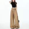Diseño de cintura de cuadros estilo americano, pantalones casuales de pierna ancha para mujer, nueva colección primavera/otoño, corte holgado, versátiles y con una silueta fluida de pierna recta.