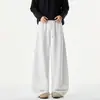 Pantalones deportivos para hombre de color avena con corte diagonal, ajuste limpio, marca de tendencia estilo americano, holgados de peso pesado, pierna ancha para otoño