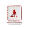Plato y Juego de Cubiertos de Papá Noel Cosido Estilo Ins Nórdico, Plato Cerámico Estilo Occidental con Relieve para Condimentos, Forma Cuadrada Vintage