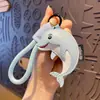 Chaveiro Pingente Animal Marinho de Couro Desenho Animado Golfinho Fofo Casal Presente Argola de Chaveiro Pingente para Mochila Escolar