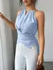 2026 Transfronterizo Europeo y Americano Estilo Chica Popular de Amazon Top Casual Elegante de Color Sólido Cruzado sin Mangas de Cuello Halter Ajustado