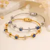 Pulseira de Aço Titânio para Mulheres, Olhos com Gotejamento de Óleo da Moda Europeia e Americana, Pulseira Deslizante e Não Desbotável com Cravação de Diamantes, Pulseira Aberta de Fio