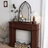 Gabinete Decorativo de Chimenea Falsa Estilo Retro Americano en Color Nogal, Estante para Recibidor, Accesorio de Fotografía para Sala de Transmisión en Vivo de Bodas