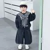 Conjunto de Moletom Masculino para Primavera e Outono, Conjunto Esportivo Estiloso Infantil Estilo Coreano, Roupas Legais para Meninos Jovens