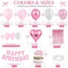 Letras de Polvo Brillante Bandera de Tirar de Cumpleaños Set de Globos con Lentejuelas Rosa Blancas Serpentina Rosa Suministros para Fiesta de Primer Cumpleaños de Niña