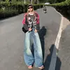 Jeans de Pierna Ancha Lavados con Costuras Vintage High Street para Mujer, Nuevo Diseño de Nicho para Primavera y Otoño, Pantalones Rectos Sueltos Curvos en Forma de Hoz