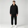 Conjunto de Moletom com Capuz e Calça de Moletom Tamanho Europeu Outono Moletom com Capuz Masculino Americano Solto Simples Versátil Conjunto Casual-Top