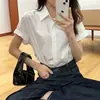 Nueva camisa básica simple chic coreana de verano con cuello polo de un solo pecho para mujer