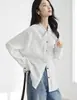 Camisa listrada em Lyocell com fitas para mulheres, novo estilo primavera 2026, texturizada, elegante, camisa interna de manga longa
