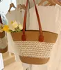 Bolso Tejido de Rafia Estilo Vacaciones Coreanas para Mujer Bolso Tote de Gran Capacidad Estilo Vacaciones de Verano Bolso de Hombro de Celebridad de Internet