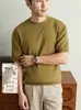 Suéter de malha de manga curta masculino yingao, gola redonda, outono e inverno, textura listrada vertical, estilo old money, caimento justo, suéter masculino cross-border