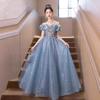 Vestido de Noche Azul de un Hombro 2026 Nuevo de Alta Gama Exquisito Lujo Ligero Nicho Anfitriona Sofisticado Reunión Anual Vestido para Mujer