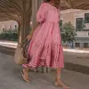 Vestido Casual Feminino Amazon de Comprimento Médio, Manga Longa, Xadrez, com Babados, Soltinho e para Festa, Comprimento até o Meio da Panturrilha