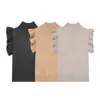 Ins Moda Europeia e Americana Transfronteiriça 2026 Nova Moda Elegante Roupa Feminina Atacado Macio Casual Gola Alta Sem Mangas Tricô Colete