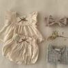 Nova Blusa Estilo Manga Borboleta e Calça Floral Conjunto de Duas Peças Doce e Estiloso de Princesa para Menina Bebê Coreana
