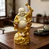 Enfeite de Carro Buda da Riqueza Sorridente de Imitação de Marfim, Estatueta Buda da Riqueza em Saco de Pano, Decoração para Escritório e Casa, Estatueta Portátil Buda da Riqueza