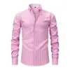 Camisa masculina de manga longa com listras verticais, estampa digital, elasticidade em quatro direções, respirável e moderna, nova para primavera e outono, europeia e americana, transfronteiriça
