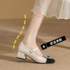 Sapatos Femininos Estilo Mary Jane Francês, Estilo Fada, Bico Quadrado com Strass, Salto Grosso, Cor Vinho, para Noivas - Coleção Primavera/Verão 2026
