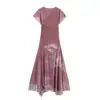 Moda Europea y Americana Transfronteriza Piel Verano 2025 Nueva Moda Vestido Midi Sin Mangas Cuello Alto Falda de Cintura Elegante