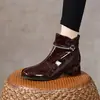 Botines de punta redonda para mujer Otoño/Invierno 2026, botines de tacón grueso floral con pedrería para mujer, botas de moda cálidas con forro de felpa, botas de cuero de estilo europeo y americano para mujer