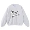 Sudadera Lavada Retro de Metal con Estampado de Letras y Patrón de Fuente Artística Plateada Brillante, Corte Holgado, Hombro Caído, Sudadera de Moda