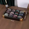 Bandeja de Almacenamiento de Cuero con Grano de Madera Vintage en Stock para Joyería, Pulseras de Cristal, Accesorios y Bandeja de Exhibición para Cuentas de Oración Budistas