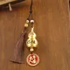Cobre puro cabaça oca gravação cinco imperadores moedas cabaça perfume pingente moedas de cobre nó chinês borla carro aromaterapia pendente de carro