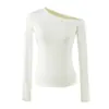 Estilo Deseo Puro Diseño de Chica Atrevida Camiseta de Manga Larga Off-Shoulder Otoño Nueva Moda Ajuste Delgado Top de Color Sólido