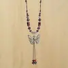 Collar Largo de Cuerda Trenzada con Cuentas de Cerámica Bohemia Coloridas y Estrella de Mar para Mujer, Estilo Étnico Retro