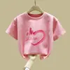 2551# camiseta de manga corta para niña algodón top de verano niños grandes nuevo amor cuello redondo manga corta ropa de verano
