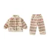 Pijama de forro polar coral para niños, engrosado para otoño e invierno, estilo nuevo, conjunto de franela para niñas y bebés, ropa de estar con cuello alto para niñas