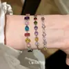 Pulsera de zirconita redonda de colores, terrón de azúcar arcoíris de siete colores, estilo vacacional fresco y refrescante, joyería de lujo ligero y sensación de alta gama