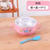 Tazón para Bebé Vajilla Resistente a Caídas para Niños Tazón para Comer de Recién Nacido Cuchara de Acero Inoxidable de Dibujos Animados Tazón Antiescaldado Tazón Doble para Comida Complementaria