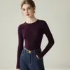 Novo suéter de malha fina 100% lã, gola redonda, corte slim, para mulheres, blusa base de tricô de manga longa, top versátil de cor sólida para outono e inverno