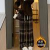 Calça de Moletom Forrada Retro de Altura Pequena Prellis Feminina Outono e Inverno Cintura Alta Tubo Reto marrom 145 Usar Calça de Perna Larga