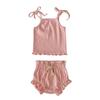 26 Conjunto de Bebé Primavera/Verano Elegante Top Camisola para Bebé Niña + Pantalones Cortos con Cintura Floral Pantalones Grandes Ropa de Casa