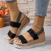 Sandalias de Cuña Nuevas de Verano 2025 Talla Grande con Hebilla de Boca de Pez para Mujer, Sandalias Brillantes para Mujer con Una Tira y Suela Gruesa