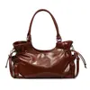 Bolsa Tote de Couro Encerado Fashionável para o Dia a Dia de Mulheres, Novo Modelo Outono 2026, Grande Capacidade, Bolsa de Ombro Biker com Moda Vintage
